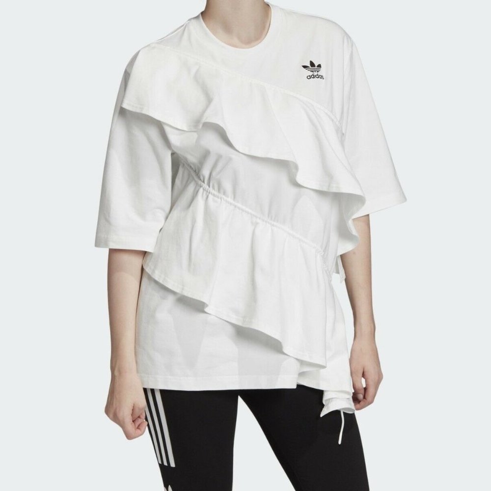 Adidas Originals Women's J KOO White Ruffles Tee Shirt FT9876